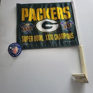 Vintage 1997 Green Bay Packers Super Bowl XXXI Champions Car Window Flag NFL Tag